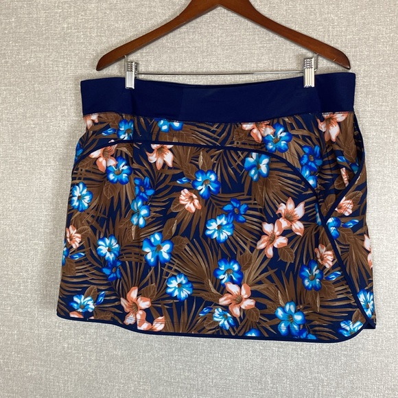 Lands End Women's Quick Dry Board Skort Swim Skirt Deep Navy Tropic Palm - Picture 4 of 6